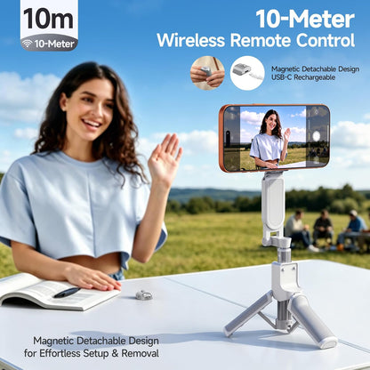 3 in 1] Magnetic Phone Camera Shutter Grip, Extendable Selfie Stick & Tripod Portable for Magsafe iPhone & Android with Detachable Wireless Shutter Button Remote Control Ergonomic Handle - White