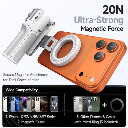 3 in 1] Magnetic Phone Camera Shutter Grip, Extendable Selfie Stick & Tripod Portable for Magsafe iPhone & Android with Detachable Wireless Shutter Button Remote Control Ergonomic Handle - White