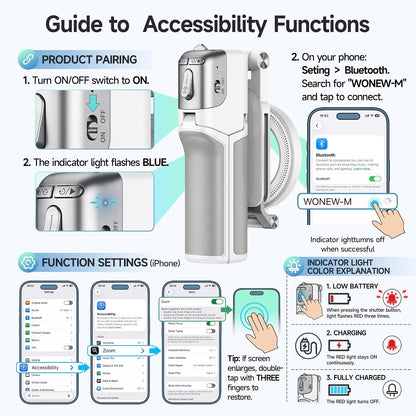 3 in 1] Magnetic Phone Camera Shutter Grip, Extendable Selfie Stick & Tripod Portable for Magsafe iPhone & Android with Detachable Wireless Shutter Button Remote Control Ergonomic Handle - White
